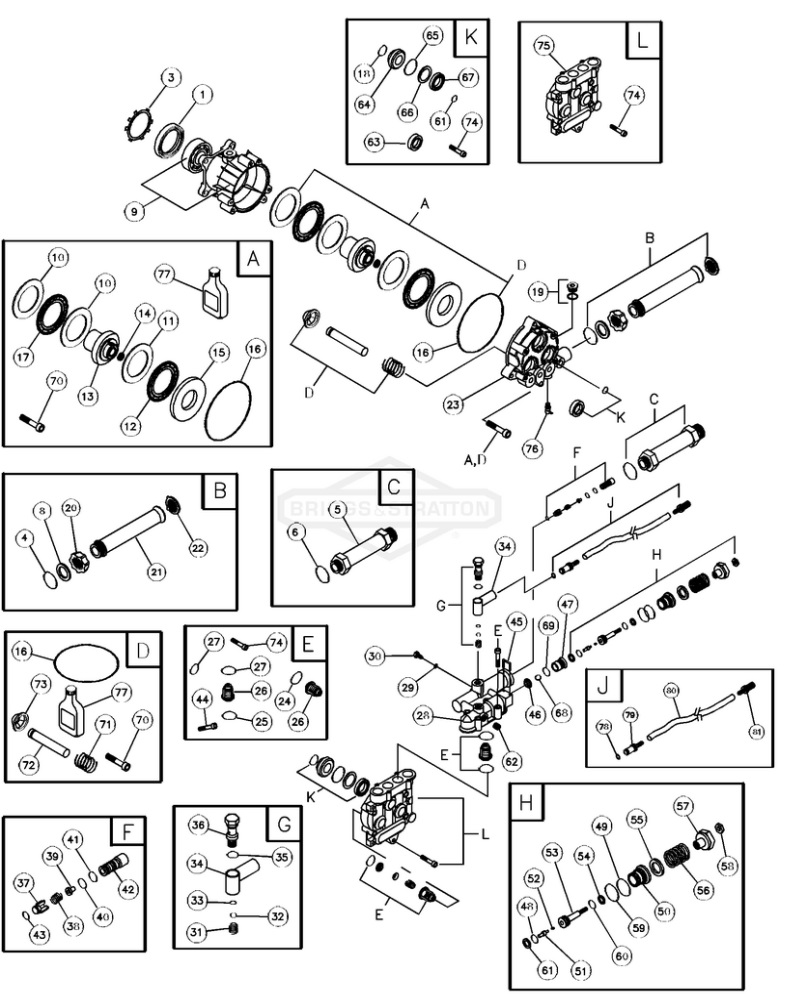 B & S model 01804 pump 189942gs breakdown and parts